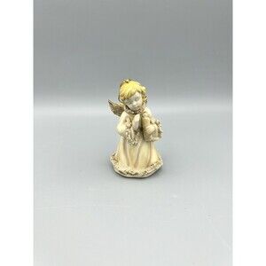 Angel With Candle Spaghetti Trim Ceramic Christmas Ornament Figurine 4”